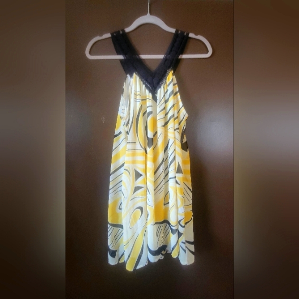 Lily White Black/White/Yellow Sleeveless Tunic Size Small